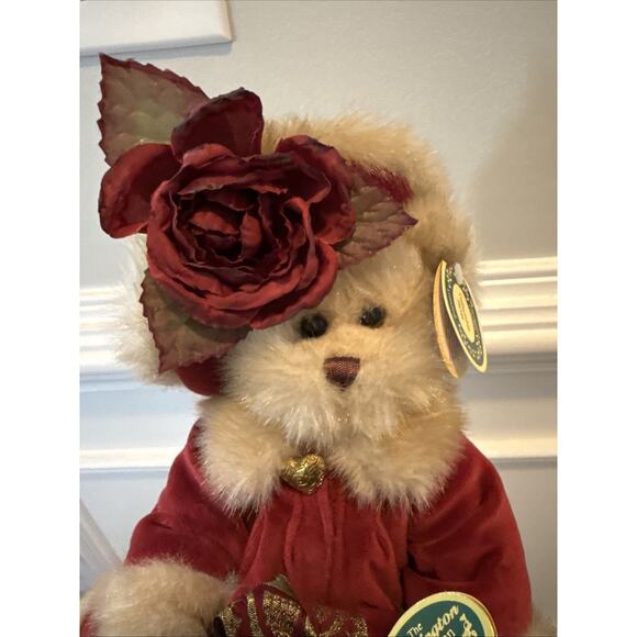 Bearington Collection Limited Plush Bear Red Velvet Dress Rose Bonnet Christmas - Picture 8 of 8